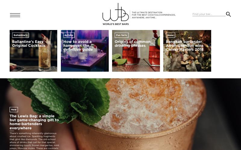 worldsbestbars.com homepage in 2018: Pernod Ricard's consumer guide to the world's best bars